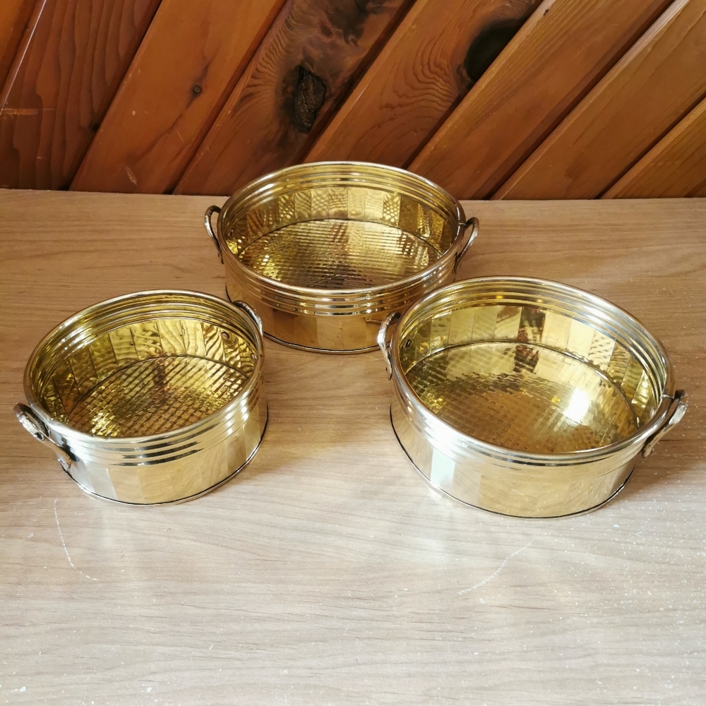 Set of 3 Vintage Brass Planters